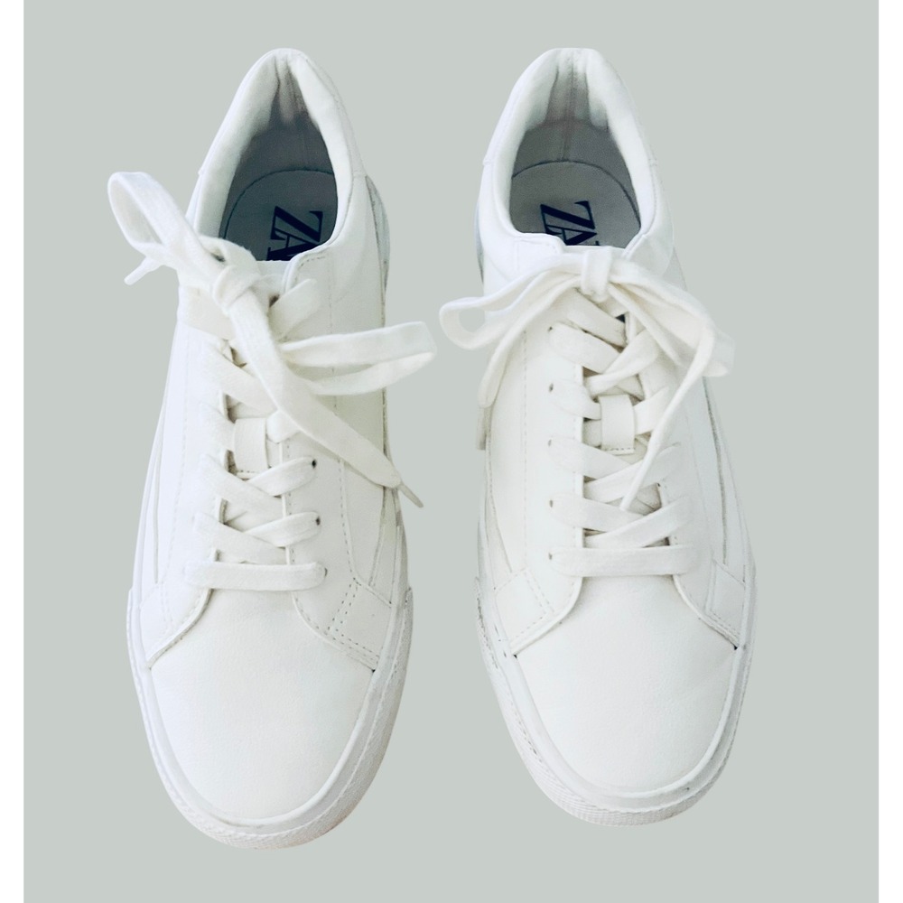 Zara White Platform Sneakers Size‎ 38/7 Women's Minimalist White Trainers